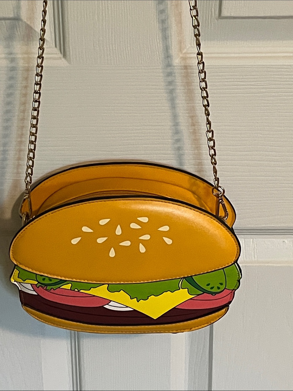 Bam Forever Yellow Burger Novelty Crossbody Bag with Chain Strap
